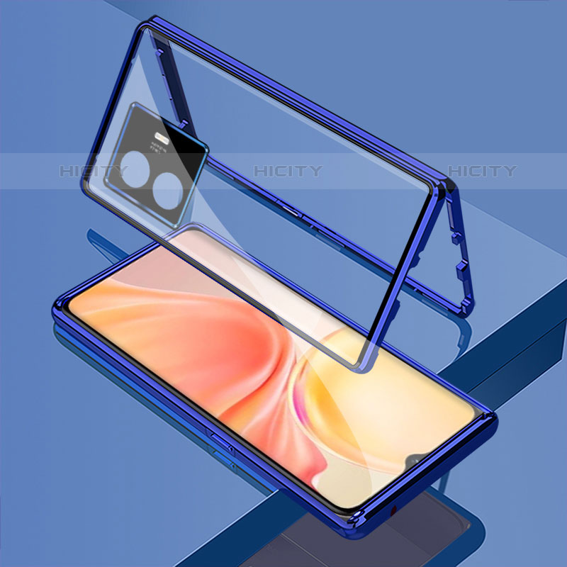 Coque Rebord Bumper Luxe Aluminum Metal Miroir 360 Degres Housse Etui Aimant pour Vivo iQOO Z6 Lite 5G Plus