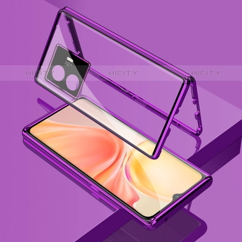 Coque Rebord Bumper Luxe Aluminum Metal Miroir 360 Degres Housse Etui Aimant pour Vivo iQOO Z6 Lite 5G Plus