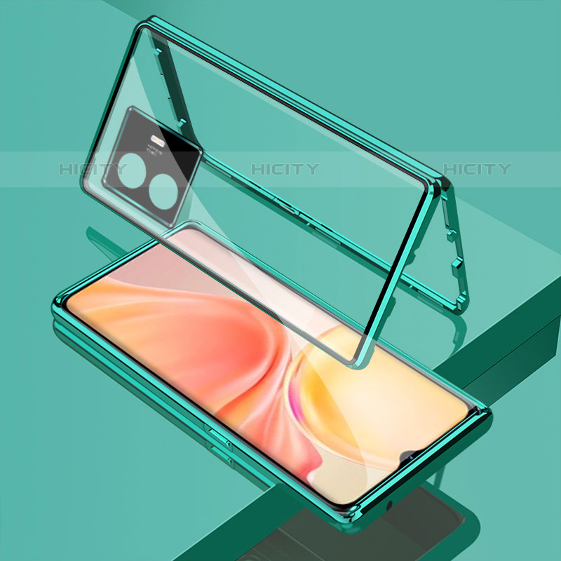 Coque Rebord Bumper Luxe Aluminum Metal Miroir 360 Degres Housse Etui Aimant pour Vivo iQOO Z6 Lite 5G Vert Plus