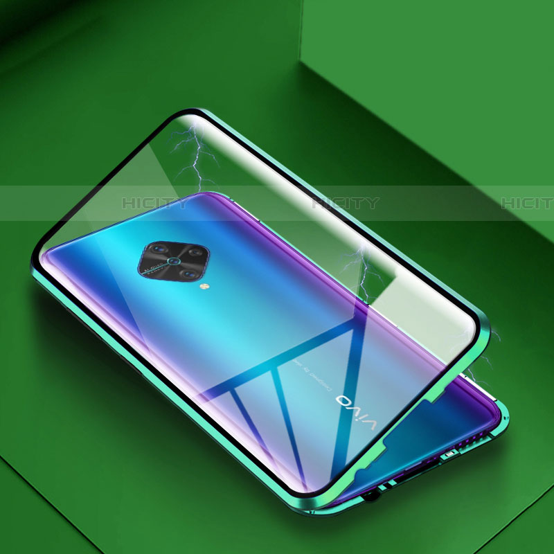 Coque Rebord Bumper Luxe Aluminum Metal Miroir 360 Degres Housse Etui Aimant pour Vivo S1 Pro Vert Plus