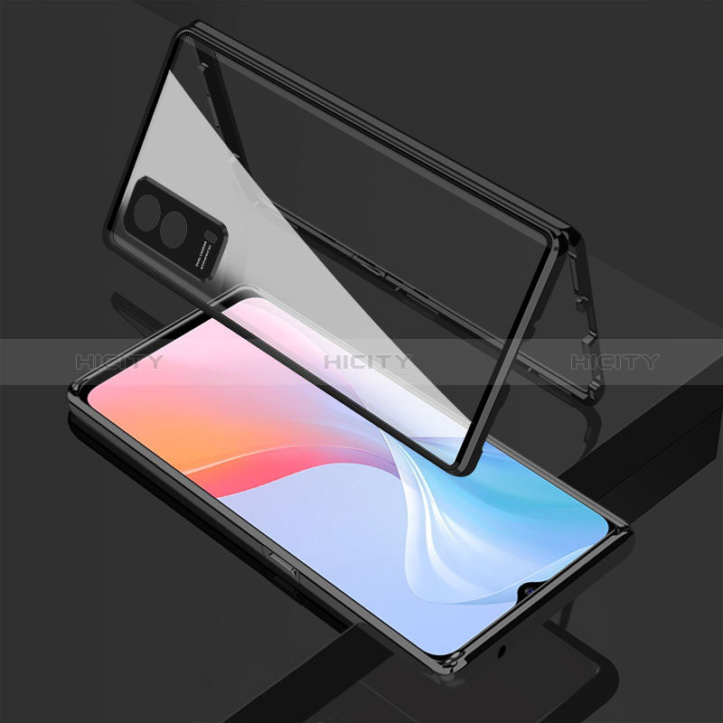 Coque Rebord Bumper Luxe Aluminum Metal Miroir 360 Degres Housse Etui Aimant pour Vivo T1x 5G Noir Plus