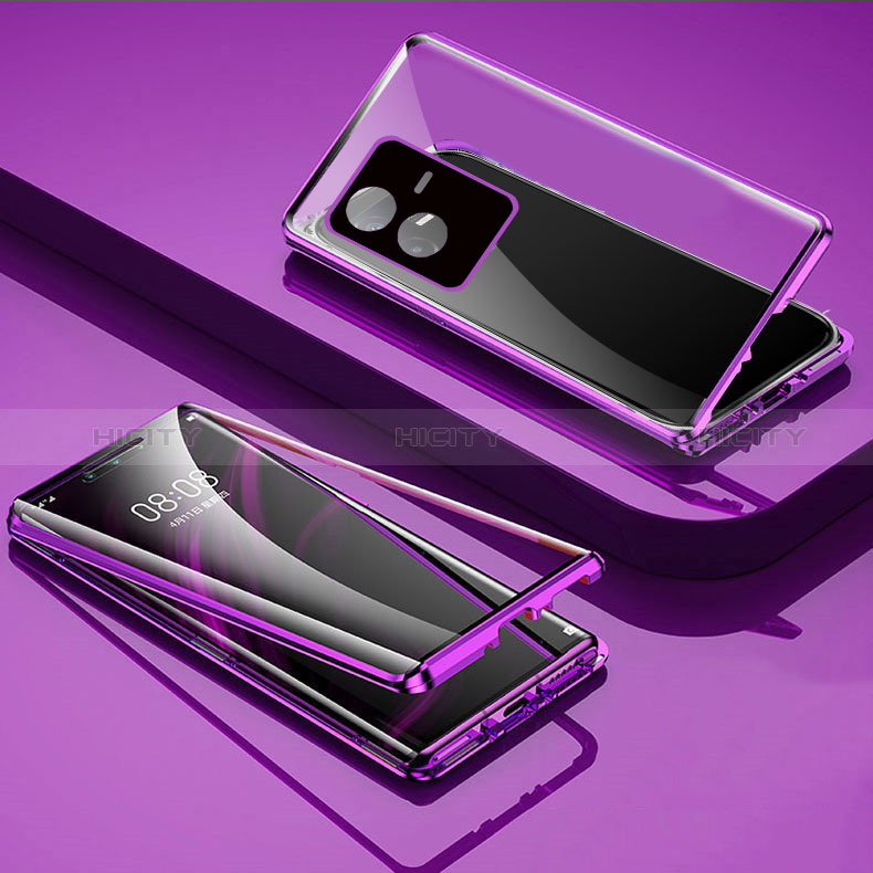 Coque Rebord Bumper Luxe Aluminum Metal Miroir 360 Degres Housse Etui Aimant pour Vivo T2x 5G Violet Plus