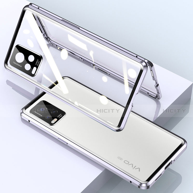 Coque Rebord Bumper Luxe Aluminum Metal Miroir 360 Degres Housse Etui Aimant pour Vivo V20 Pro 5G Argent Plus