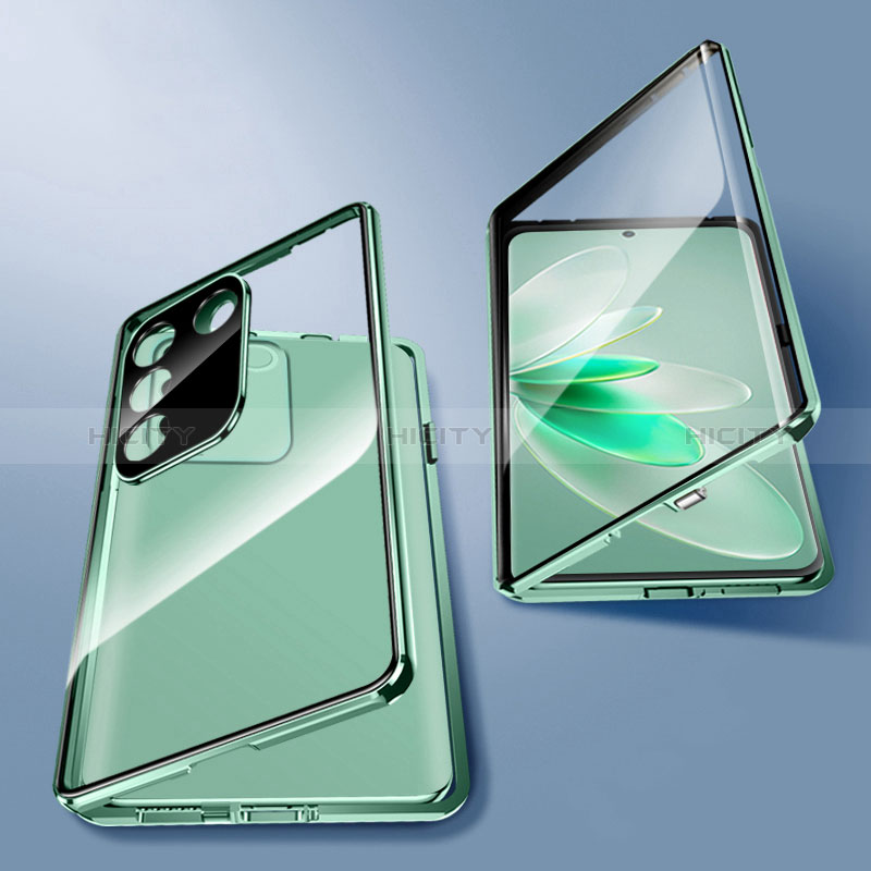 Coque Rebord Bumper Luxe Aluminum Metal Miroir 360 Degres Housse Etui Aimant pour Vivo V27 5G Vert Plus