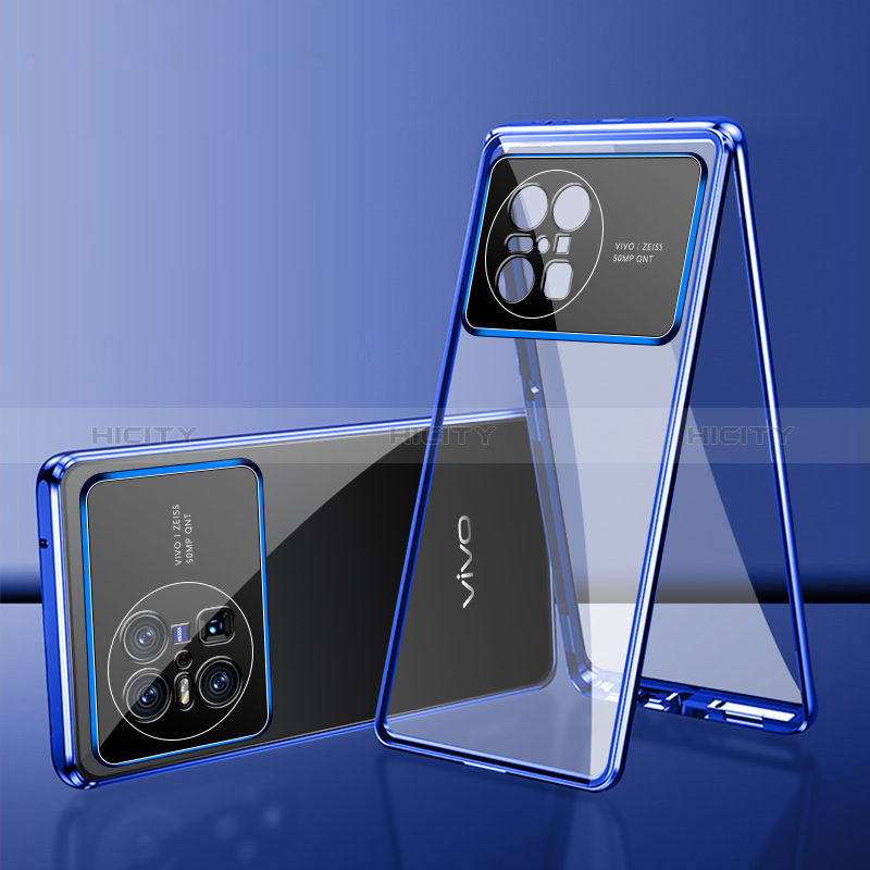 Coque Rebord Bumper Luxe Aluminum Metal Miroir 360 Degres Housse Etui Aimant pour Vivo X Note Bleu Plus