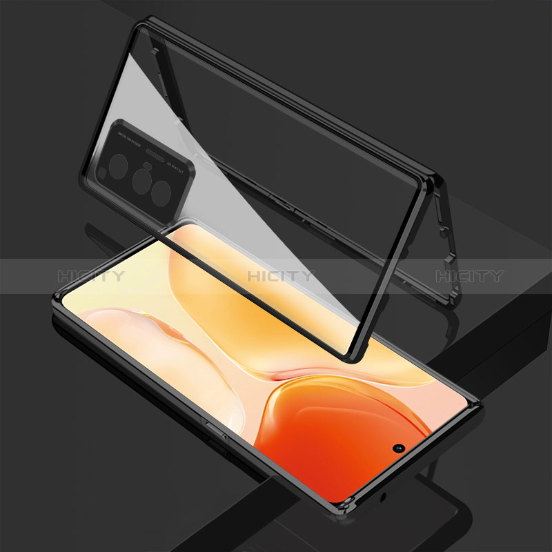 Coque Rebord Bumper Luxe Aluminum Metal Miroir 360 Degres Housse Etui Aimant pour Vivo X70 5G Noir Plus