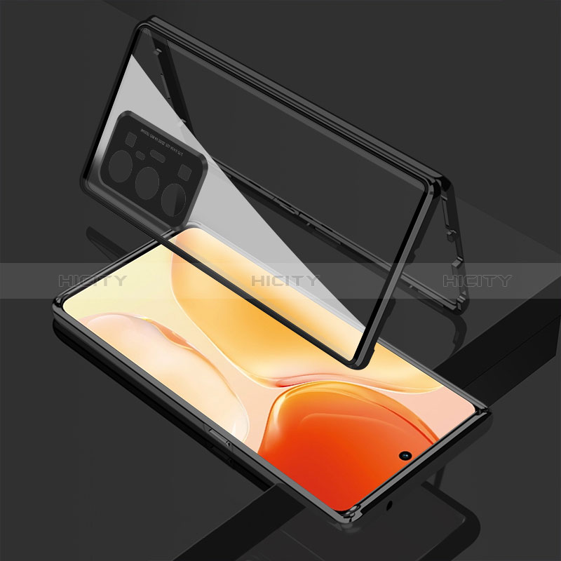 Coque Rebord Bumper Luxe Aluminum Metal Miroir 360 Degres Housse Etui Aimant pour Vivo X70 Pro+ Plus 5G Noir Plus