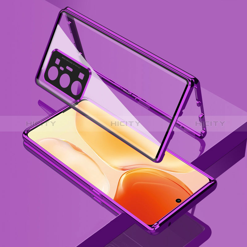 Coque Rebord Bumper Luxe Aluminum Metal Miroir 360 Degres Housse Etui Aimant pour Vivo X70 Pro+ Plus 5G Violet Plus