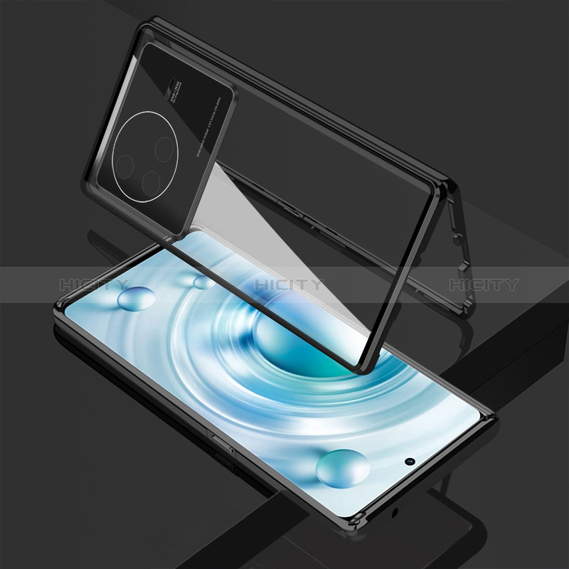 Coque Rebord Bumper Luxe Aluminum Metal Miroir 360 Degres Housse Etui Aimant pour Vivo X80 5G Noir Plus