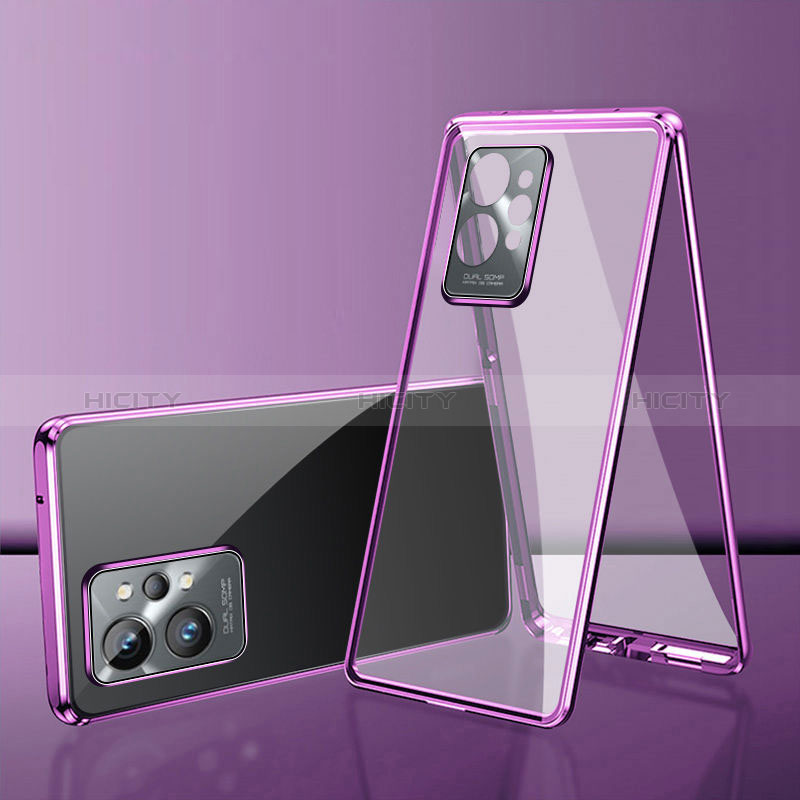 Coque Rebord Bumper Luxe Aluminum Metal Miroir 360 Degres Housse Etui Aimant pour Vivo Y30 5G Violet Plus