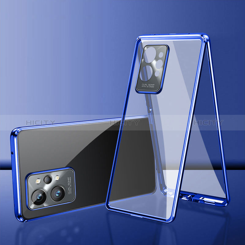 Coque Rebord Bumper Luxe Aluminum Metal Miroir 360 Degres Housse Etui Aimant pour Vivo Y33e 5G Bleu Plus