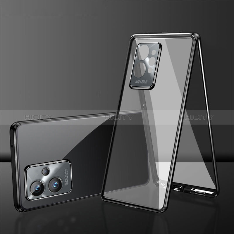 Coque Rebord Bumper Luxe Aluminum Metal Miroir 360 Degres Housse Etui Aimant pour Vivo Y33e 5G Noir Plus