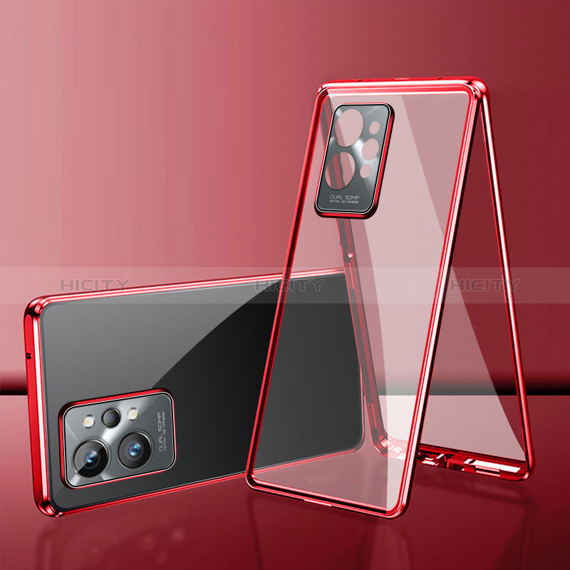 Coque Rebord Bumper Luxe Aluminum Metal Miroir 360 Degres Housse Etui Aimant pour Vivo Y33e 5G Rouge Plus