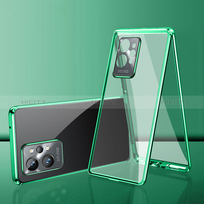 Coque Rebord Bumper Luxe Aluminum Metal Miroir 360 Degres Housse Etui Aimant pour Vivo Y33e 5G Vert Plus