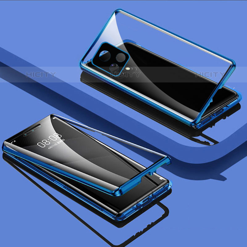 Coque Rebord Bumper Luxe Aluminum Metal Miroir 360 Degres Housse Etui Aimant pour Vivo Y52s 5G Bleu Plus