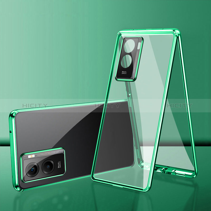 Coque Rebord Bumper Luxe Aluminum Metal Miroir 360 Degres Housse Etui Aimant pour Vivo Y53t 5G Plus