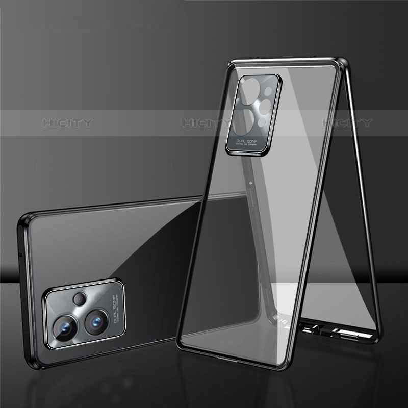 Coque Rebord Bumper Luxe Aluminum Metal Miroir 360 Degres Housse Etui Aimant pour Vivo Y55 5G Noir Plus