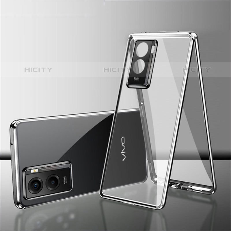 Coque Rebord Bumper Luxe Aluminum Metal Miroir 360 Degres Housse Etui Aimant pour Vivo Y55s (2021) Argent Plus