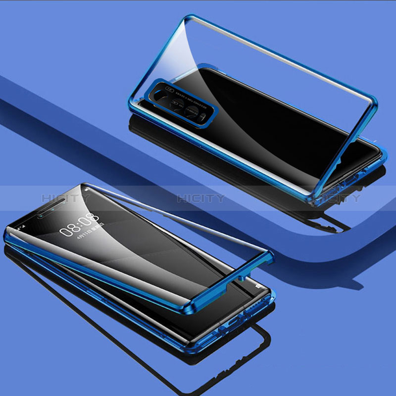 Coque Rebord Bumper Luxe Aluminum Metal Miroir 360 Degres Housse Etui Aimant pour Vivo Y70t 5G Bleu Plus