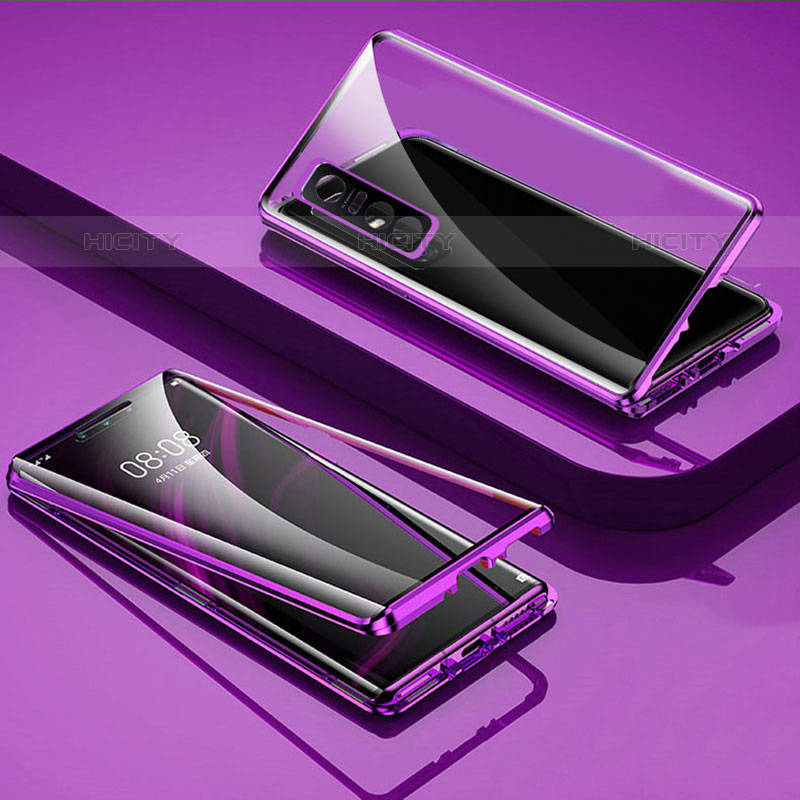 Coque Rebord Bumper Luxe Aluminum Metal Miroir 360 Degres Housse Etui Aimant pour Vivo Y73s 5G Violet Plus