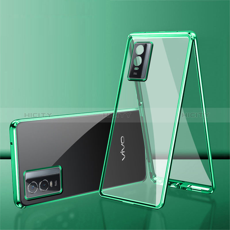 Coque Rebord Bumper Luxe Aluminum Metal Miroir 360 Degres Housse Etui Aimant pour Vivo Y76s 5G Plus