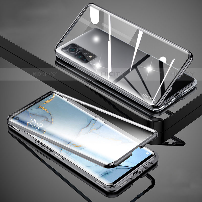 Coque Rebord Bumper Luxe Aluminum Metal Miroir 360 Degres Housse Etui Aimant pour Xiaomi Mi 10T Pro 5G Noir Plus