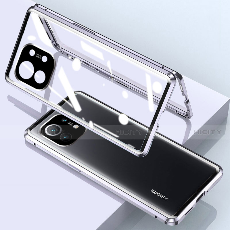 Coque Rebord Bumper Luxe Aluminum Metal Miroir 360 Degres Housse Etui Aimant pour Xiaomi Mi 11 Lite 4G Argent Plus