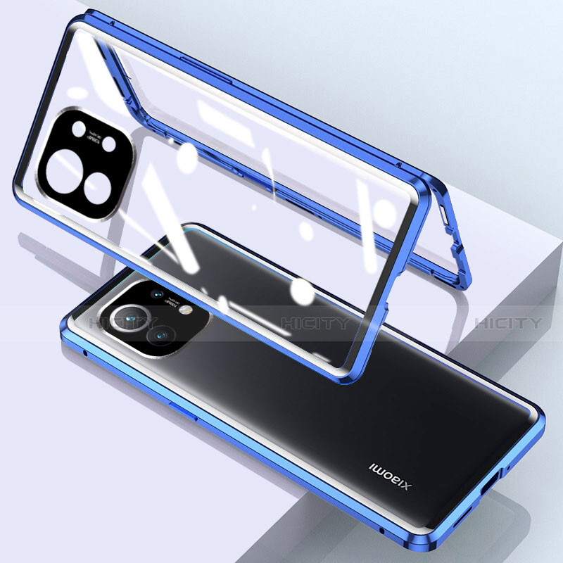 Coque Rebord Bumper Luxe Aluminum Metal Miroir 360 Degres Housse Etui Aimant pour Xiaomi Mi 11 Lite 4G Bleu Plus