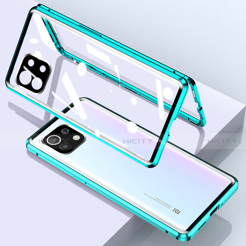 Coque Rebord Bumper Luxe Aluminum Metal Miroir 360 Degres Housse Etui Aimant pour Xiaomi Mi 11 Lite 5G Vert Plus