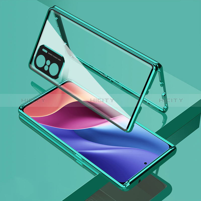 Coque Rebord Bumper Luxe Aluminum Metal Miroir 360 Degres Housse Etui Aimant pour Xiaomi Mi 11X 5G Vert Plus