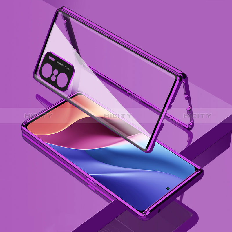 Coque Rebord Bumper Luxe Aluminum Metal Miroir 360 Degres Housse Etui Aimant pour Xiaomi Mi 11X 5G Violet Plus