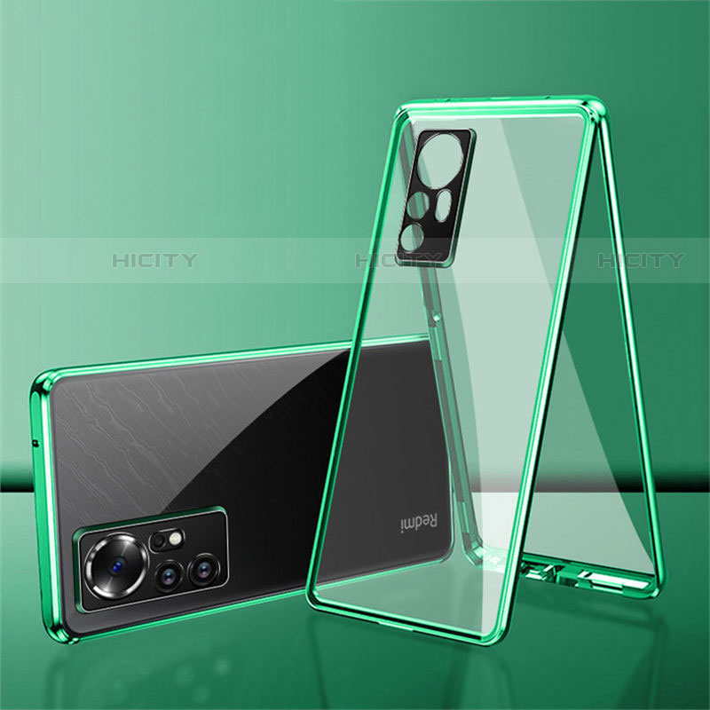 Coque Rebord Bumper Luxe Aluminum Metal Miroir 360 Degres Housse Etui Aimant pour Xiaomi Mi 12S Pro 5G Vert Plus