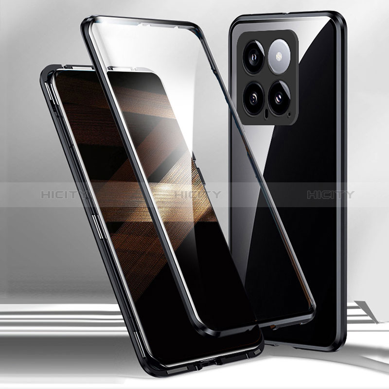 Coque Rebord Bumper Luxe Aluminum Metal Miroir 360 Degres Housse Etui Aimant pour Xiaomi Mi 14 5G Noir Plus