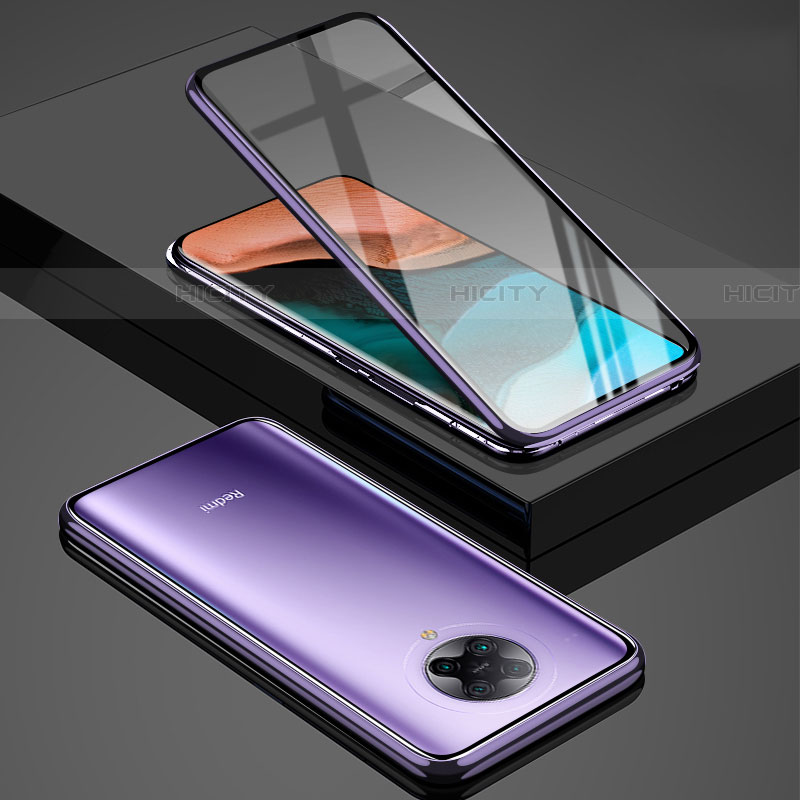 Coque Rebord Bumper Luxe Aluminum Metal Miroir 360 Degres Housse Etui Aimant pour Xiaomi Poco F2 Pro Violet Plus