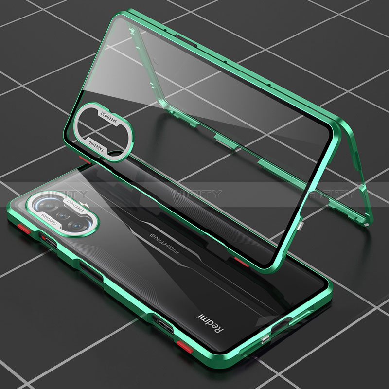 Coque Rebord Bumper Luxe Aluminum Metal Miroir 360 Degres Housse Etui Aimant pour Xiaomi Poco F3 GT 5G Vert Plus