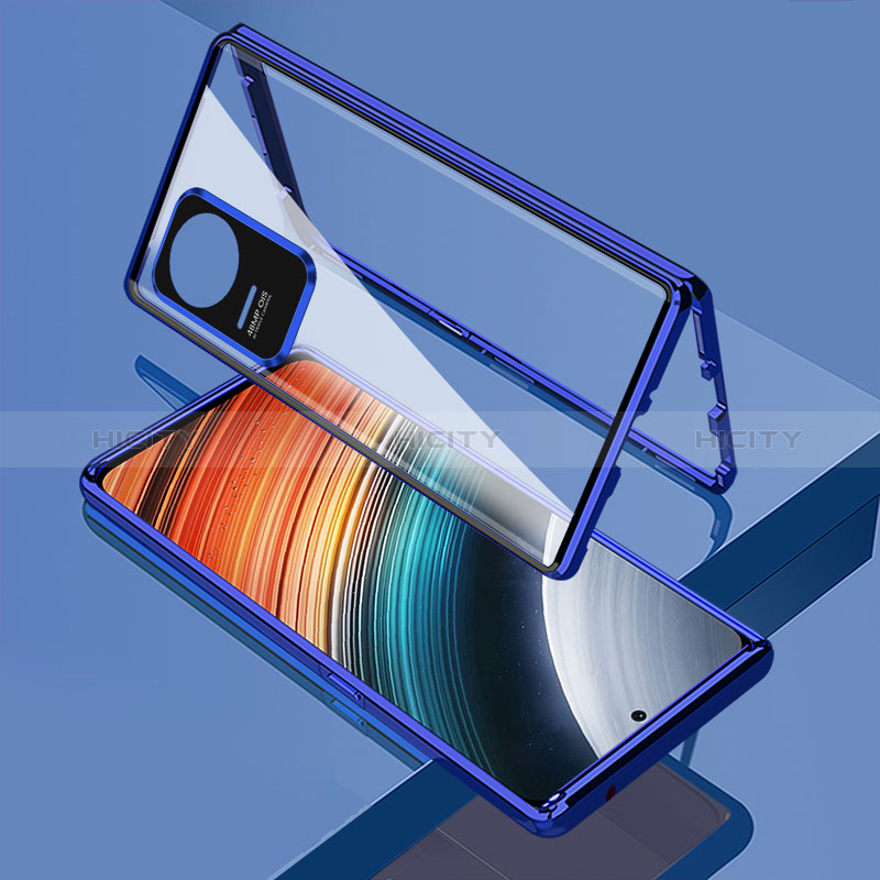 Coque Rebord Bumper Luxe Aluminum Metal Miroir 360 Degres Housse Etui Aimant pour Xiaomi Poco F4 5G Bleu Plus