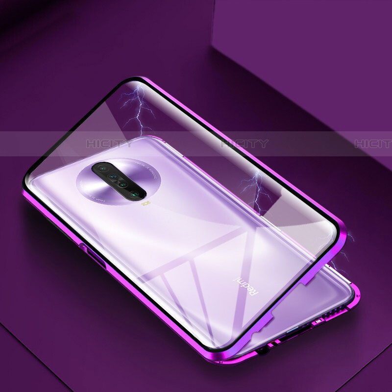 Coque Rebord Bumper Luxe Aluminum Metal Miroir 360 Degres Housse Etui Aimant pour Xiaomi Poco X2 Violet Plus