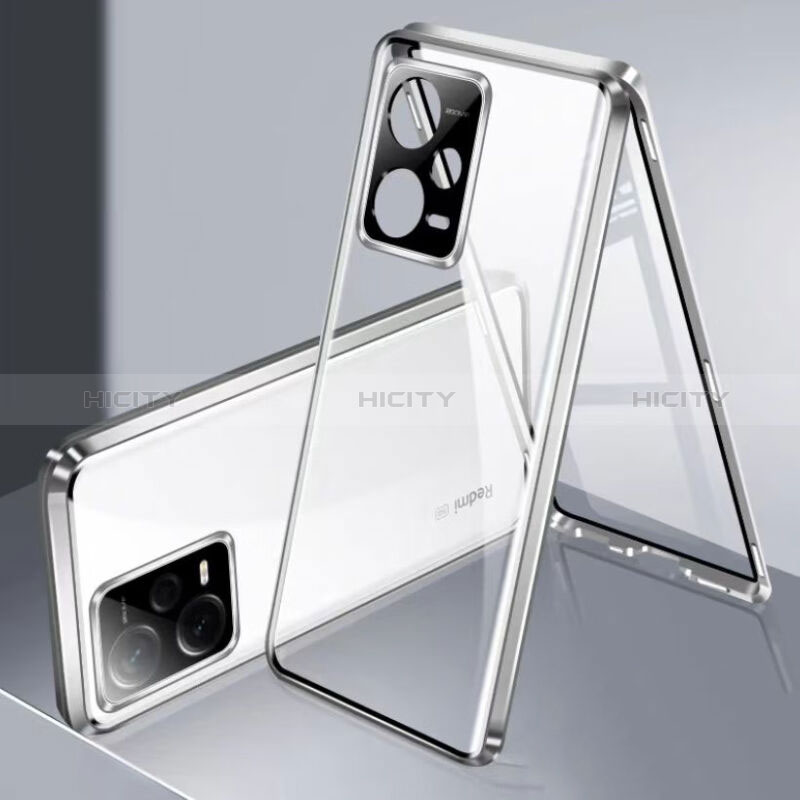 Coque Rebord Bumper Luxe Aluminum Metal Miroir 360 Degres Housse Etui Aimant pour Xiaomi Poco X5 5G Argent Plus