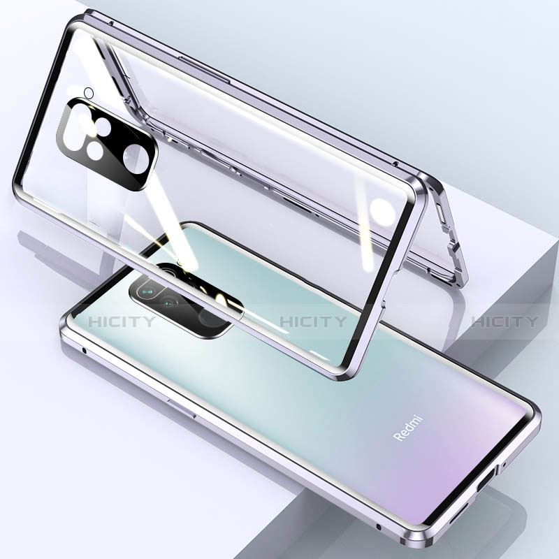 Coque Rebord Bumper Luxe Aluminum Metal Miroir 360 Degres Housse Etui Aimant pour Xiaomi Redmi 10X 4G Argent Plus