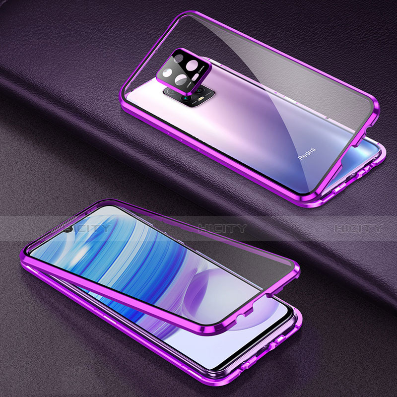 Coque Rebord Bumper Luxe Aluminum Metal Miroir 360 Degres Housse Etui Aimant pour Xiaomi Redmi 10X Pro 5G Violet Plus