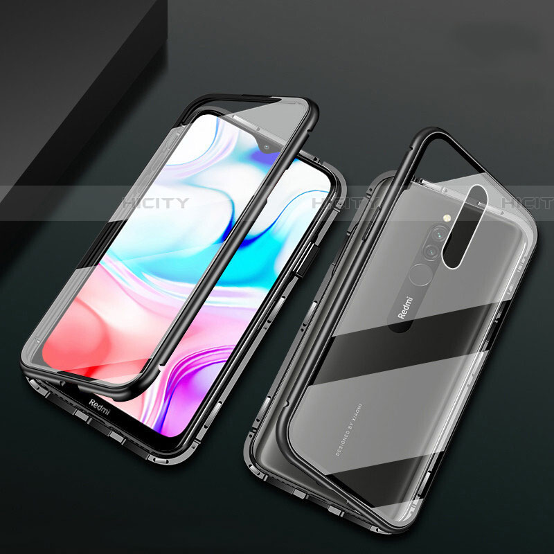 Coque Rebord Bumper Luxe Aluminum Metal Miroir 360 Degres Housse Etui Aimant pour Xiaomi Redmi 8 Noir Plus