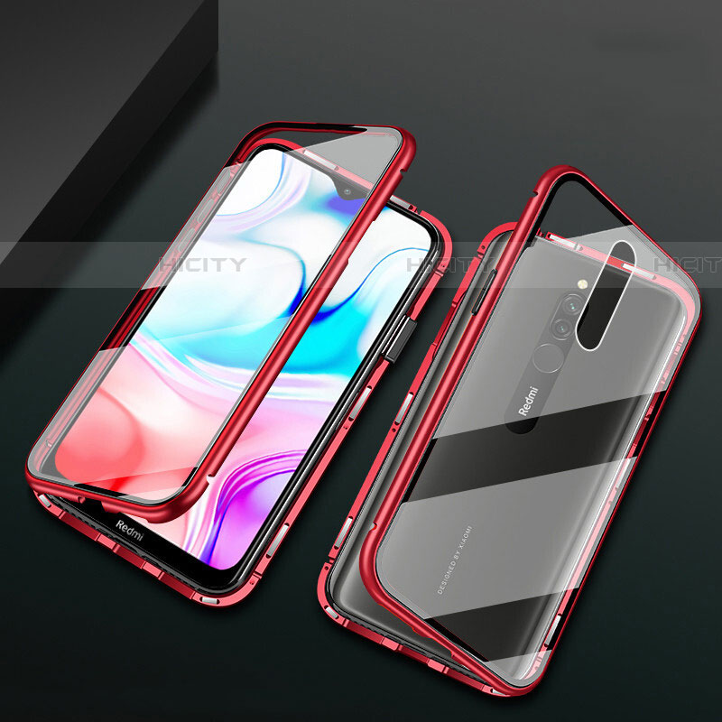 Coque Rebord Bumper Luxe Aluminum Metal Miroir 360 Degres Housse Etui Aimant pour Xiaomi Redmi 8 Rouge Plus