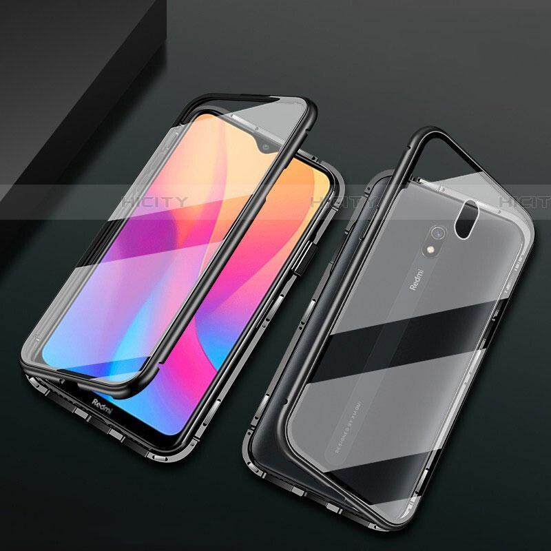 Coque Rebord Bumper Luxe Aluminum Metal Miroir 360 Degres Housse Etui Aimant pour Xiaomi Redmi 8A Noir Plus