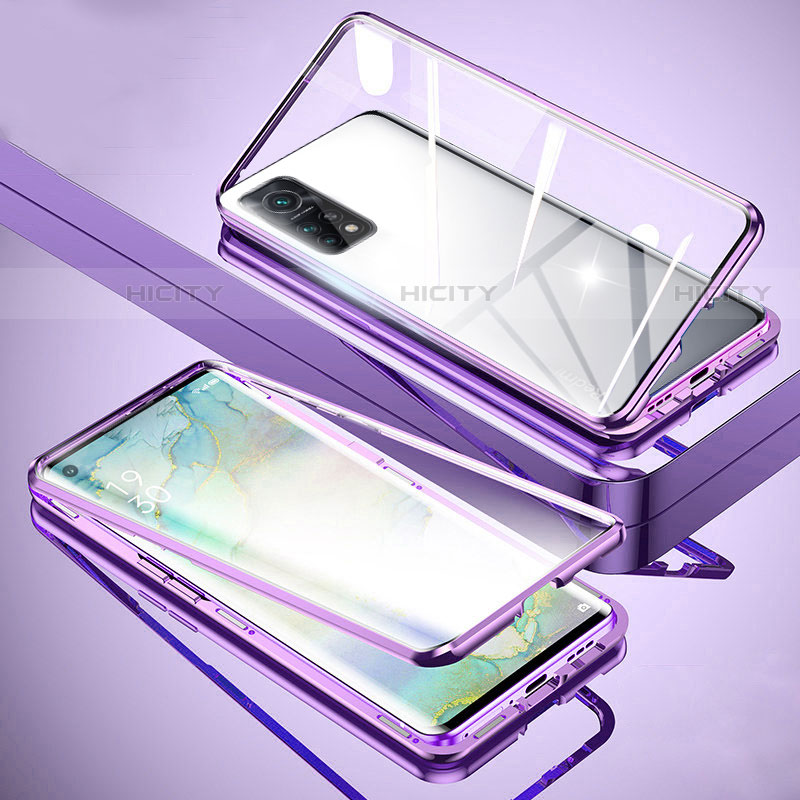 Coque Rebord Bumper Luxe Aluminum Metal Miroir 360 Degres Housse Etui Aimant pour Xiaomi Redmi K30S 5G Violet Clair Plus