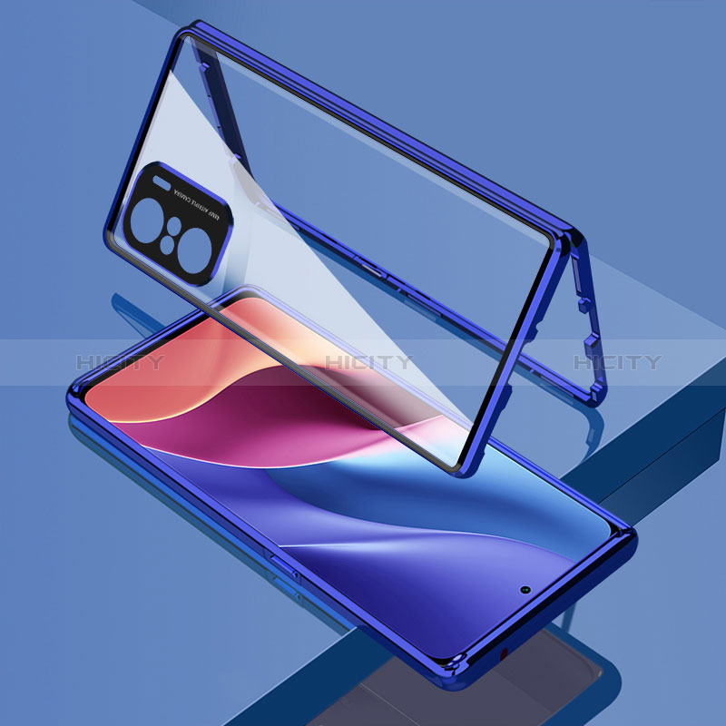 Coque Rebord Bumper Luxe Aluminum Metal Miroir 360 Degres Housse Etui Aimant pour Xiaomi Redmi K40 5G Bleu Plus