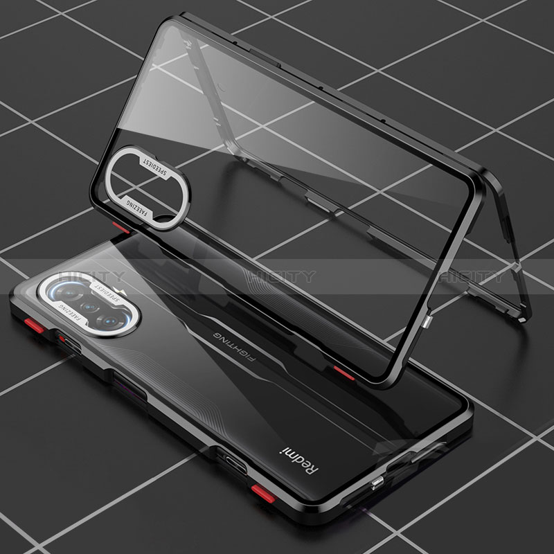 Coque Rebord Bumper Luxe Aluminum Metal Miroir 360 Degres Housse Etui Aimant pour Xiaomi Redmi K40 Gaming 5G Noir Plus