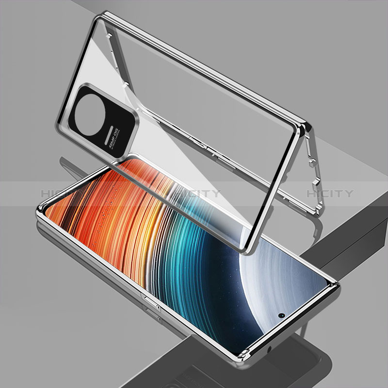 Coque Rebord Bumper Luxe Aluminum Metal Miroir 360 Degres Housse Etui Aimant pour Xiaomi Redmi K40S 5G Argent Plus