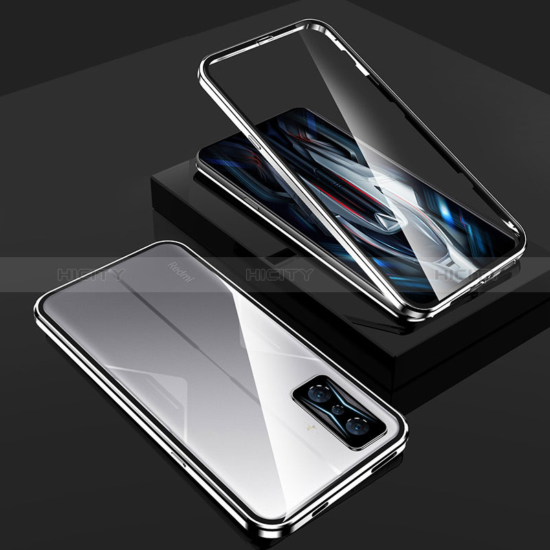 Coque Rebord Bumper Luxe Aluminum Metal Miroir 360 Degres Housse Etui Aimant pour Xiaomi Redmi K50 Gaming 5G Argent Plus