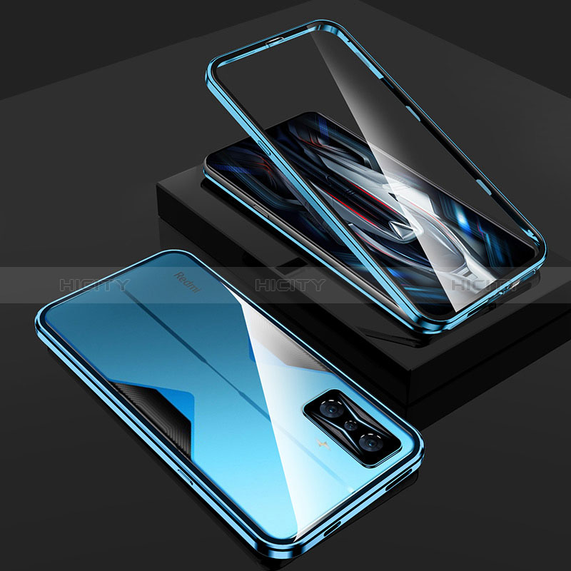 Coque Rebord Bumper Luxe Aluminum Metal Miroir 360 Degres Housse Etui Aimant pour Xiaomi Redmi K50 Gaming 5G Bleu Plus