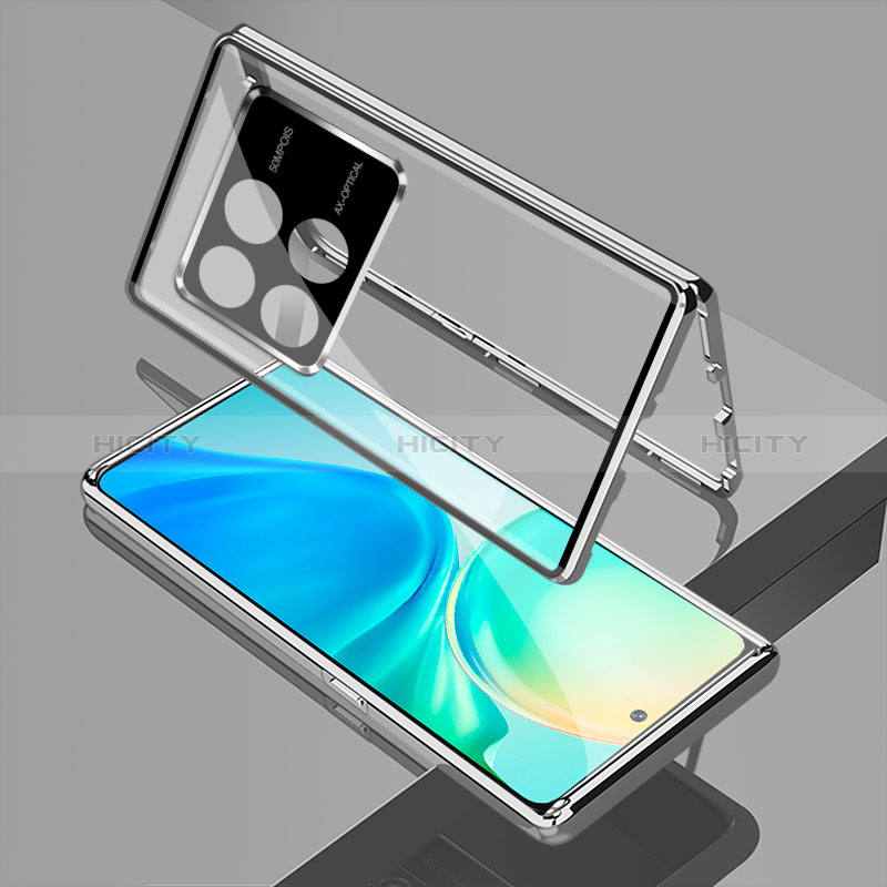 Coque Rebord Bumper Luxe Aluminum Metal Miroir 360 Degres Housse Etui Aimant pour Xiaomi Redmi K70 5G Argent Plus